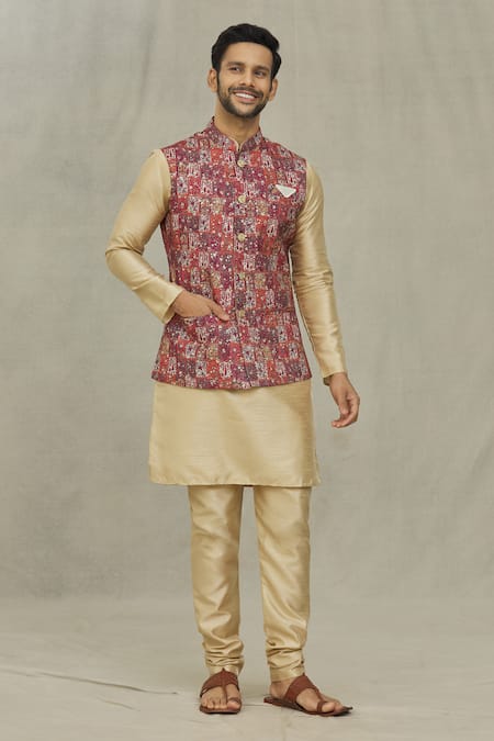 Aryavir Malhotra Cotton Floral Pattern Bundi 