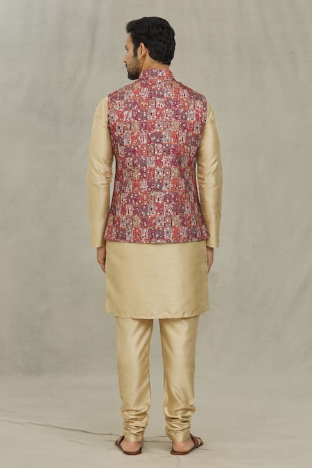 Arihant Rai Sinha Floral Pattern Maroon Bundi 