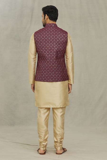 Shop Arihant Rai Sinha Maroon Silk Sequins, Embroidery Bundi at Aza Fashions Shop_Arihant Rai Sinha_Maroon Silk Sequins, Embroidery Bundi _at_Aza_Fashions