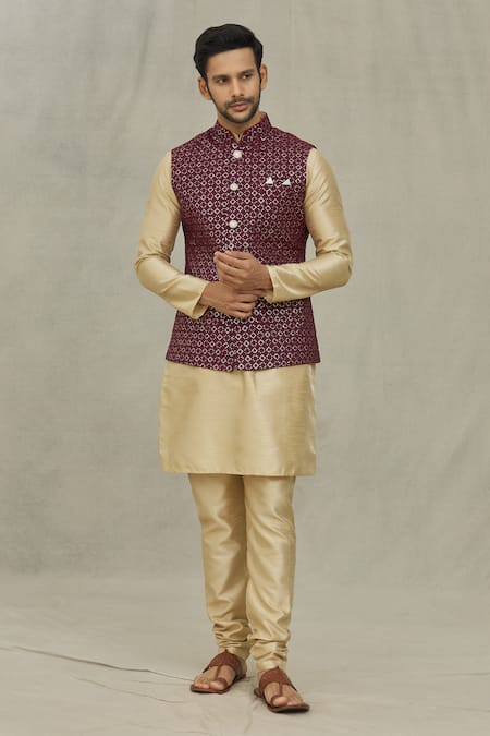 Buy Arihant Rai Sinha Maroon Silk Sequins, Embroidery Bundi Online at Aza Fashions Buy_Arihant Rai Sinha_Maroon Silk Sequins, Embroidery Bundi _Online_at_Aza_Fashions