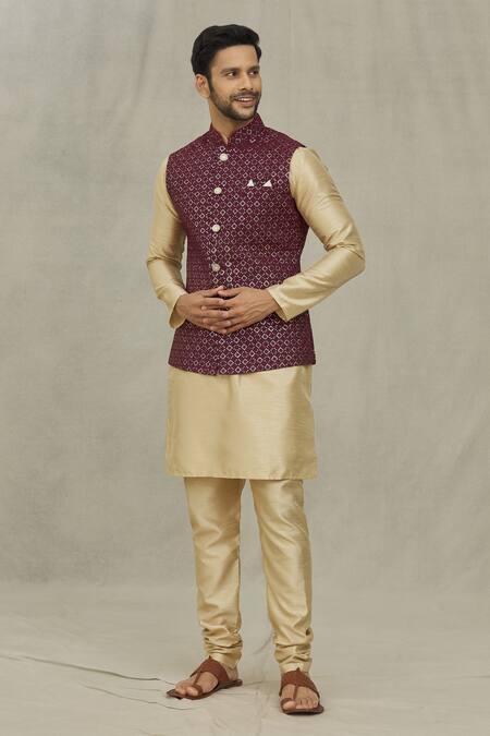 Shop Arihant Rai Sinha Maroon Silk Sequins, Embroidery Bundi Online at Aza Fashions Shop_Arihant Rai Sinha_Maroon Silk Sequins, Embroidery Bundi _Online_at_Aza_Fashions