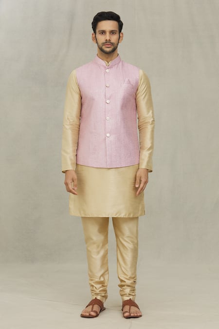 Arihant Rai Sinha_Pink Silk Sequins, Embroidery Scallop Bundi _Online_at_Aza_Fashions