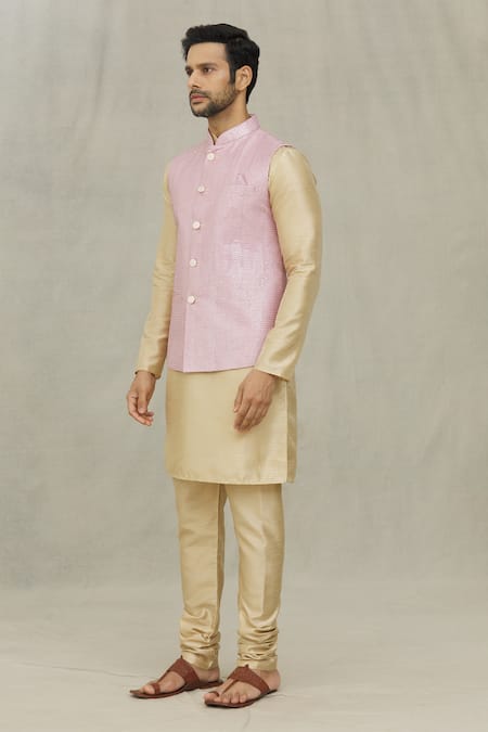 Buy_Arihant Rai Sinha_Pink Silk Sequins, Embroidery Scallop Bundi _Online_at_Aza_Fashions
