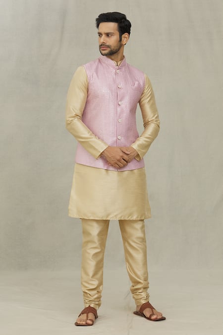 Shop_Arihant Rai Sinha_Pink Silk Sequins, Embroidery Scallop Bundi _Online_at_Aza_Fashions