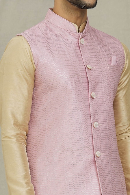 Arihant Rai Sinha_Pink Silk Sequins, Embroidery Scallop Bundi _at_Aza_Fashions