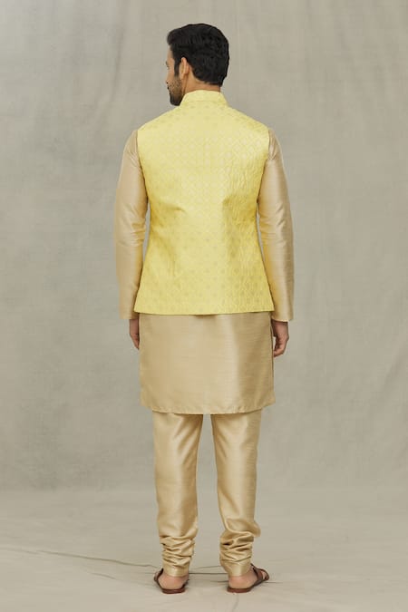 Arihant Rai Sinha Geometric Embroidered Yellow Bundi 