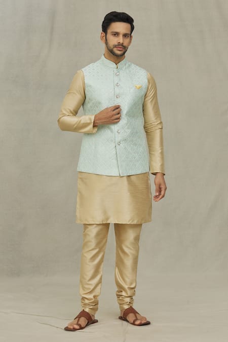 Arihant Rai Sinha Thread Embroidered Blue Bundi 