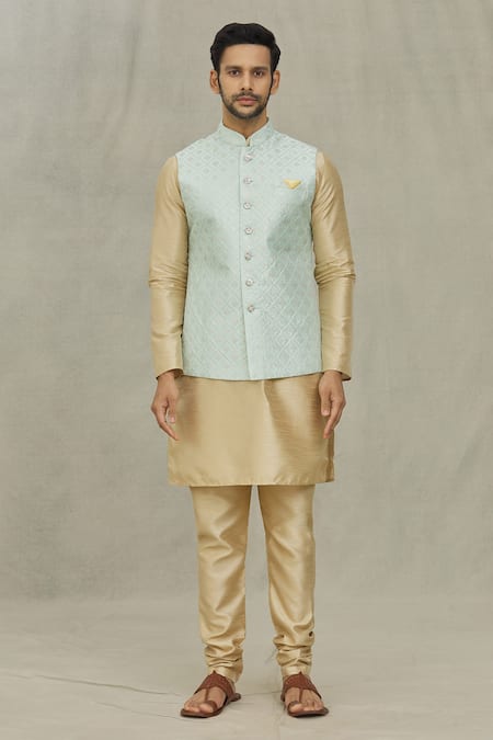Arihant Rai Sinha_Blue Silk Sequins, Embroidery Thread Bundi _Online_at_Aza_Fashions
