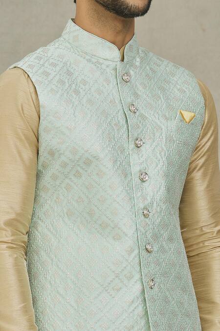 Arihant Rai Sinha_Blue Silk Sequins, Embroidery Thread Bundi _at_Aza_Fashions