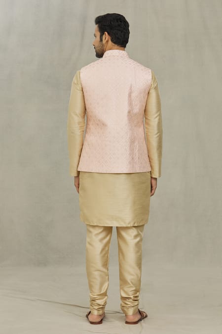 Shop_Arihant Rai Sinha_Pink Silk Sequins, Embroidery Geometric Bundi _at_Aza_Fashions