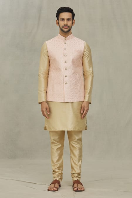 Arihant Rai Sinha_Pink Silk Sequins, Embroidery Geometric Bundi _Online_at_Aza_Fashions