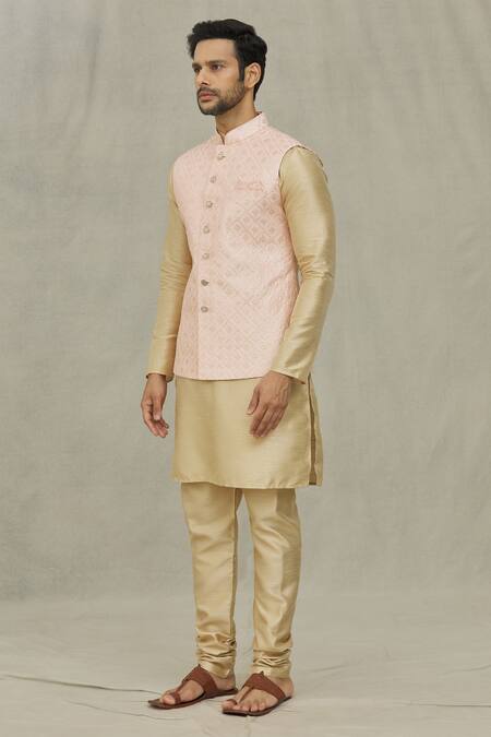 Buy_Arihant Rai Sinha_Pink Silk Sequins, Embroidery Geometric Bundi _Online_at_Aza_Fashions