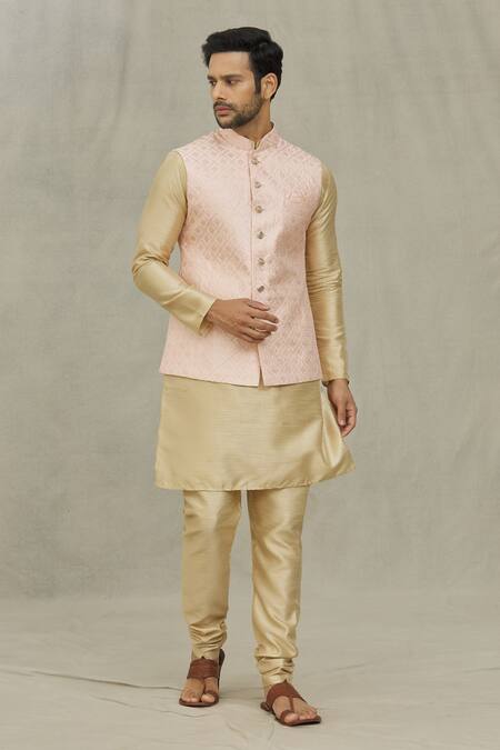 Shop_Arihant Rai Sinha_Pink Silk Sequins, Embroidery Geometric Bundi _Online_at_Aza_Fashions