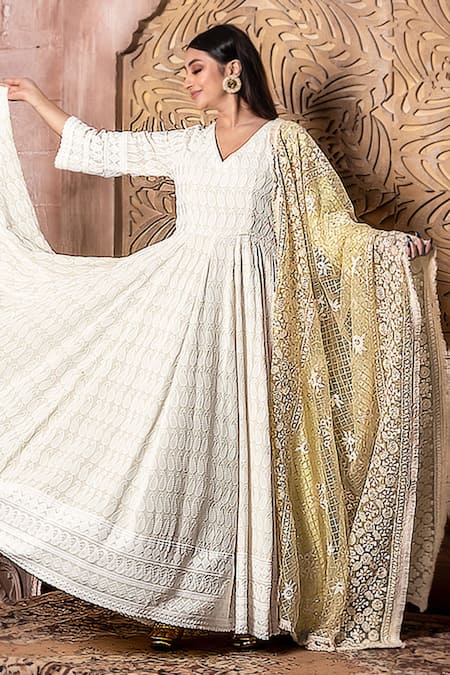 Shop Monk & Mei By Sonia Anand Cream Rayon Sequins, Embroidery Falak Paisley Chikankari Anarkali With Dupatta at Aza Fashions Shop_Monk & Mei By Sonia Anand_Cream Rayon Sequins, Embroidery Falak Paisley Chikankari Anarkali With Dupatta _at_Aza_Fashions