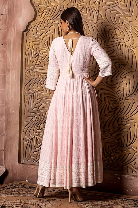 Shop Monk & Mei By Sonia Anand Pink Rayon Embroidery, Sequins Falak Chikankari Paisley Anarkali With Dupatta at Aza Fashions Shop_Monk & Mei By Sonia Anand_Pink Rayon Embroidery, Sequins Falak Chikankari Paisley Anarkali With Dupatta _at_Aza_Fashions