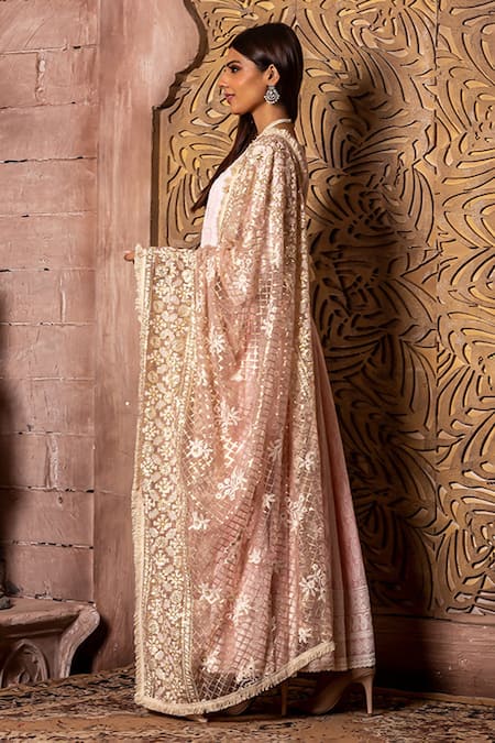 Shop Monk & Mei By Sonia Anand Pink Rayon Embroidery, Sequins Falak Chikankari Paisley Anarkali With Dupatta Online at Aza Fashions Shop_Monk & Mei By Sonia Anand_Pink Rayon Embroidery, Sequins Falak Chikankari Paisley Anarkali With Dupatta _Online_at_Aza_Fashions