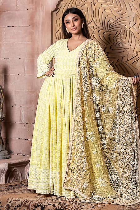 Monk & Mei By Sonia Anand Falak Chikankari Embroidered Anarkali With Dupatta 