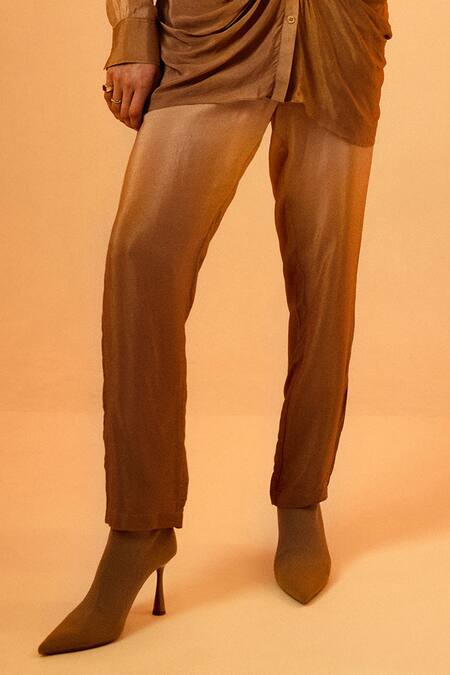 Echostudio Brown Crepe Collared Latte Ombre Shirt And Pant Set Online at Aza Fashions Echostudio_Brown Crepe Collared Latte Ombre Shirt And Pant Set _Online_at_Aza_Fashions