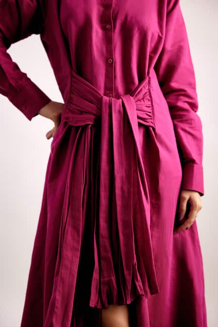 Buy_Echostudio_Fuchsia Linen Collared Maxi Dress _Online_at_Aza_Fashions