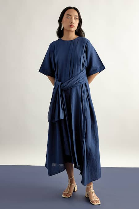 Echo By Tanya Arora Linen Pleated Dress 