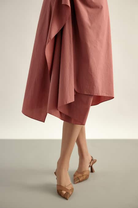 Buy_Echostudio_Pink Cotton Satin Collared Dress _Online_at_Aza_Fashions