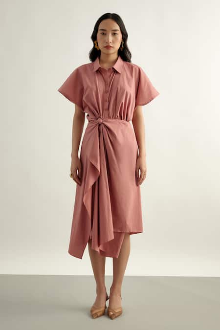 Shop_Echostudio_Pink Cotton Satin Collared Dress _Online_at_Aza_Fashions