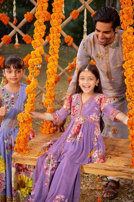 Buy Kalista Purple Chanderi Embroidery Arnav Mughal Palace Print Kurta Set Buy_Kalista_Purple Chanderi Embroidery Arnav Mughal Palace Print Kurta Set