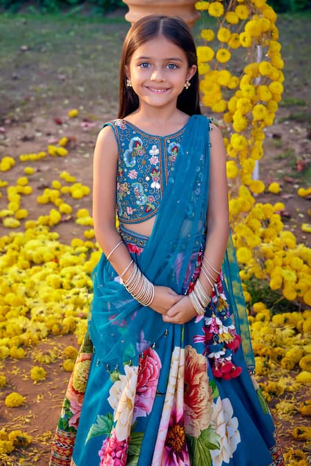 Buy Kalista Blue Silk, Georgette Sequins, Beads Gulshaad Embroidered Lehenga Set Online at Aza Fashions Buy_Kalista_Blue Silk, Georgette Sequins, Beads Gulshaad Embroidered Lehenga Set _Online_at_Aza_Fashions