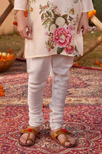 Shop_Kalista_Pink Chanderi Embroidery Ishil Floral Print Hand Painted Kurta With Churidar 