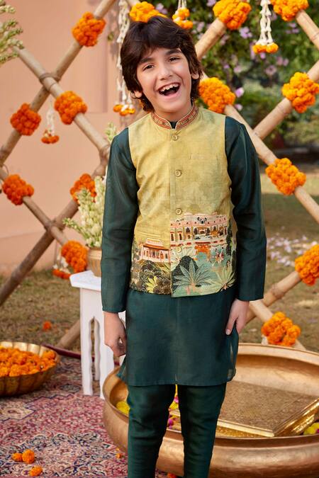 Buy Kalista Yellow Chanderi Embroidery Printed Bundi Kurta Set Online at Aza Fashions Buy_Kalista_Yellow Chanderi Embroidery Printed Bundi Kurta Set _Online_at_Aza_Fashions