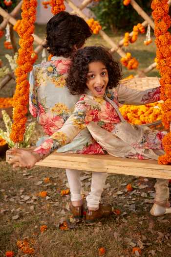 Kalista Beige Chanderi Embroidery Yug Floral Pattern Straight Kurta And Churidar Set at Aza Fashions Kalista_Beige Chanderi Embroidery Yug Floral Pattern Straight Kurta And Churidar Set _at_Aza_Fashions