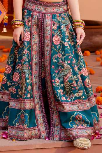 Kalista Green Viscose Embroidery, Beads Scarlett Floral Print Motif Lehenga Set Online at Aza Fashions Kalista_Green Viscose Embroidery, Beads Scarlett Floral Print Motif Lehenga Set _Online_at_Aza_Fashions