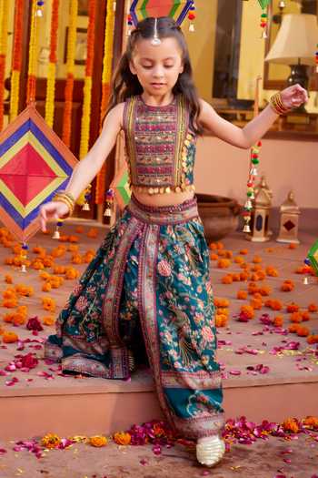 Buy Kalista Green Viscose Embroidery, Beads Scarlett Floral Print Motif Lehenga Set Online at Aza Fashions Buy_Kalista_Green Viscose Embroidery, Beads Scarlett Floral Print Motif Lehenga Set _Online_at_Aza_Fashions