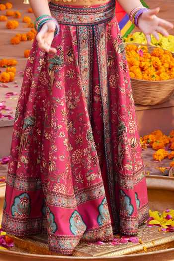 Buy_Kalista_Fuchsia Viscose, Silk Embroidery Scarlett Floral Print Wrap Skirt Set _Online_at_Aza_Fashions