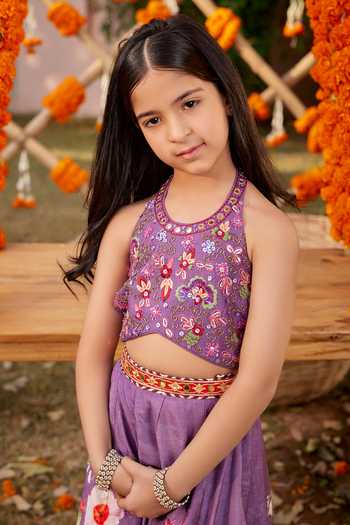 Buy Kalista Purple Silk Embroidery, Sequins Gulshaad Floral Blouse And Sharara Set Online at Aza Fashions Buy_Kalista_Purple Silk Embroidery, Sequins Gulshaad Floral Blouse And Sharara Set _Online_at_Aza_Fashions