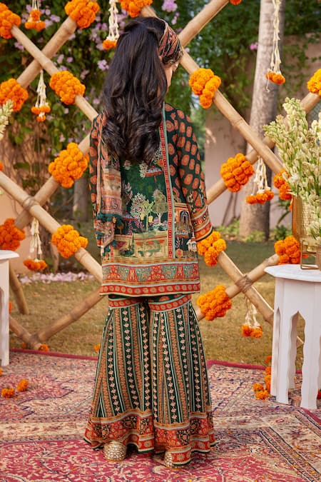 Kalista Siah Floral Pattern Kurta Gharara Set 