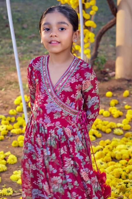 Buy_Kalista_Fuchsia Viscose, Georgette Zayna And Embroidered Angarkha Kurta & Sharara Set _Online_at_Aza_Fashions