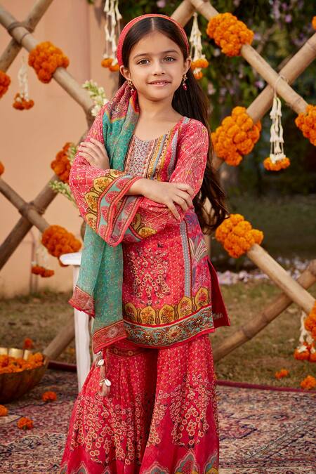 Buy Kalista Fuchsia Viscose, Georgette Sahiba Printed Embroidered Kurta And Sharara Set Online at Aza Fashions Buy_Kalista_Fuchsia Viscose, Georgette Sahiba Printed Embroidered Kurta And Sharara Set _Online_at_Aza_Fashions