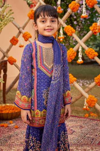 Kalista Blue Viscose, Georgette Sequins, Beads, Sahiba And Work Kurta & Sharara Set Online at Aza Fashions Kalista_Blue Viscose, Georgette Sequins, Beads, Sahiba And Work Kurta & Sharara Set _Online_at_Aza_Fashions