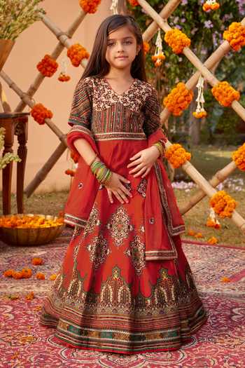 Kalista Orange Silk, Net Sequins, Beads Zaina Floral Pattern Anarkali With Dupatta Online at Aza Fashions Kalista_Orange Silk, Net Sequins, Beads Zaina Floral Pattern Anarkali With Dupatta _Online_at_Aza_Fashions