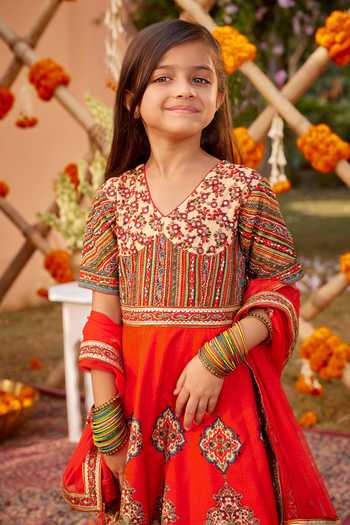 Buy Kalista Orange Silk, Net Sequins, Beads Zaina Floral Pattern Anarkali With Dupatta Online at Aza Fashions Buy_Kalista_Orange Silk, Net Sequins, Beads Zaina Floral Pattern Anarkali With Dupatta _Online_at_Aza_Fashions