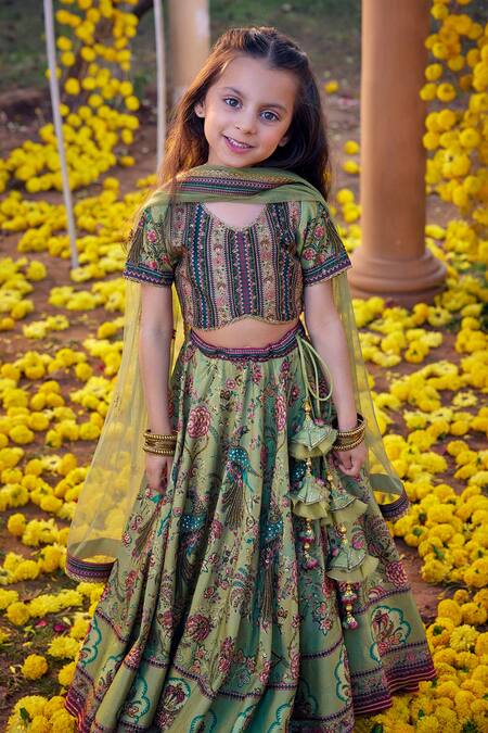 Kalista Green Net, Viscose Embroidery Bageecha Peacock Lehenga Set Online at Aza Fashions Kalista_Green Net, Viscose Embroidery Bageecha Peacock Lehenga Set _Online_at_Aza_Fashions