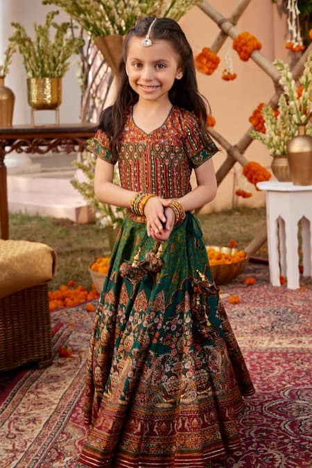 Buy Kalista Emerald Green Net, Viscose, Silk Embroidery, Mumtaz Hand Painted Lehenga Set Online at Aza Fashions Buy_Kalista_Emerald Green Net, Viscose, Silk Embroidery, Mumtaz Hand Painted Lehenga Set _Online_at_Aza_Fashions