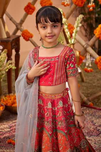 Shop Kalista Pink Net, Viscose, Silk Tassels, Arohi Floral Mughal Print Lehenga Set Online at Aza Fashions Shop_Kalista_Pink Net, Viscose, Silk Tassels, Arohi Floral Mughal Print Lehenga Set _Online_at_Aza_Fashions
