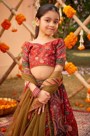 Buy Kalista Green Silk, Net Embroidery Ahilya Floral Print Lehenga Set Online at Aza Fashions Buy_Kalista_Green Silk, Net Embroidery Ahilya Floral Print Lehenga Set _Online_at_Aza_Fashions