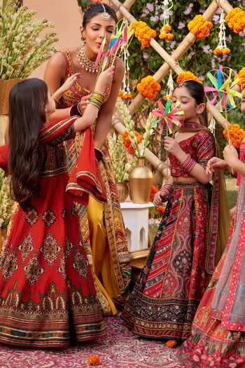 Buy Kalista Green Silk, Net Embroidery Ahilya Floral Print Lehenga Set Buy_Kalista_Green Silk, Net Embroidery Ahilya Floral Print Lehenga Set