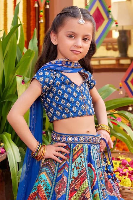 Kalista Blue Silk, Tissue Sequins, Beads Aadhya Mughal Flower Pattern Lehenga Set Online at Aza Fashions Kalista_Blue Silk, Tissue Sequins, Beads Aadhya Mughal Flower Pattern Lehenga Set _Online_at_Aza_Fashions