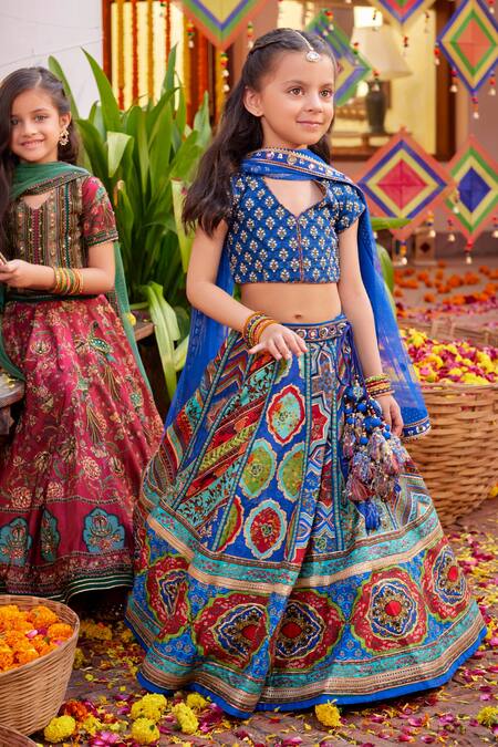 Shop Kalista Blue Silk, Tissue Sequins, Beads Aadhya Mughal Flower Pattern Lehenga Set Online at Aza Fashions Shop_Kalista_Blue Silk, Tissue Sequins, Beads Aadhya Mughal Flower Pattern Lehenga Set _Online_at_Aza_Fashions
