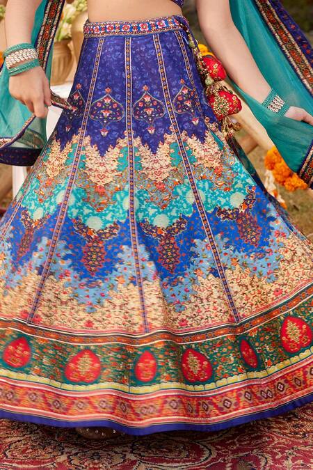 Kalista Blue Silk, Georgette, Tissue Sequins, Beads Mehvish Mughal Pattern Lehenga Set Online at Aza Fashions Kalista_Blue Silk, Georgette, Tissue Sequins, Beads Mehvish Mughal Pattern Lehenga Set _Online_at_Aza_Fashions