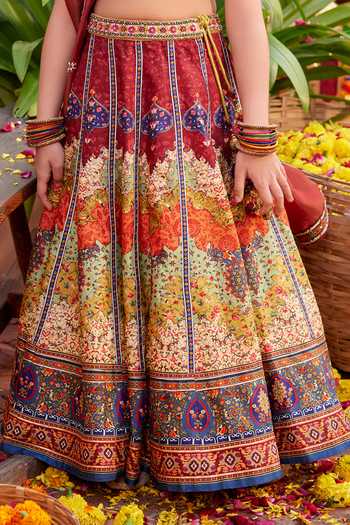 Buy_Kalista_Multi Color Silk, Georgette, Tissue Mehvish Mughal Floral Pattern Lehenga Set _Online_at_Aza_Fashions
